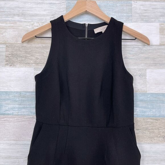 LOFT Ponte Pocketed Sheath Dress Black Exposed Zipper Stretch Womens 0P 0 Petite - Picture 2 of 8